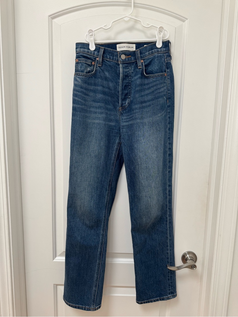 Aritzia Arlo Denim Forum Women's Blue High Waist Straight-Leg Jeans - Picture 4 of 8